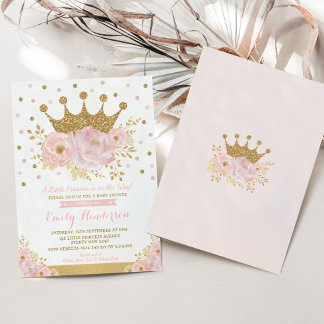 Invitation Joli Baby shower Floral Rose Couronne Or Princess