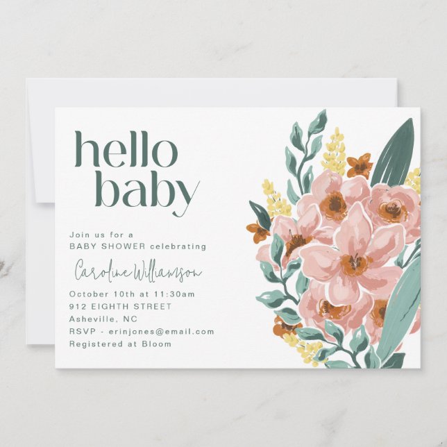 Invitation Joli Baby shower Floral Rose de la Monnaie (Devant)