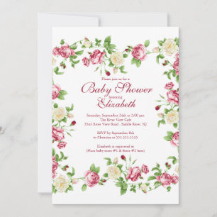 Invitation Joli Baby shower Floral Rose Rouge & Blanc