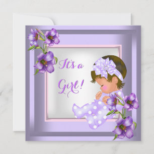 Invitation Joli Baby shower mignon bébé fille pourpre Floral