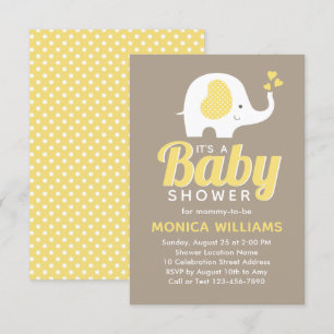 Invitation Joli Baby shower moderne jaune beige éléphant