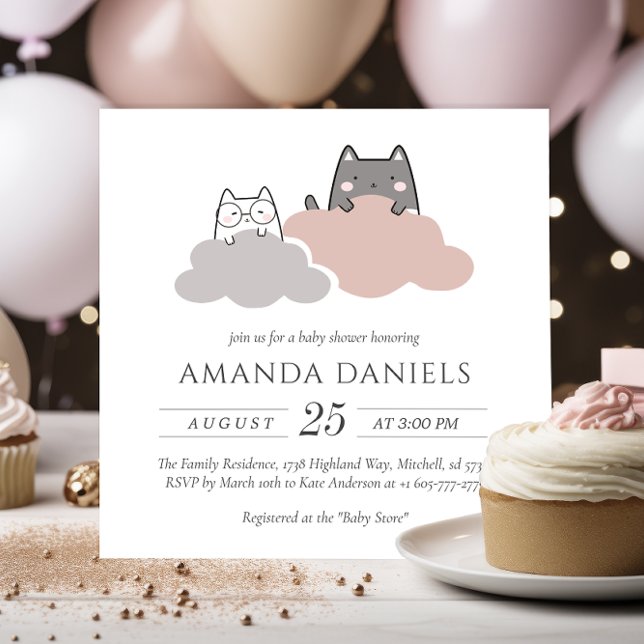 Invitation Joli Baby shower moderne Kitten (Cute Modern Kitten Baby Shower Invitation)