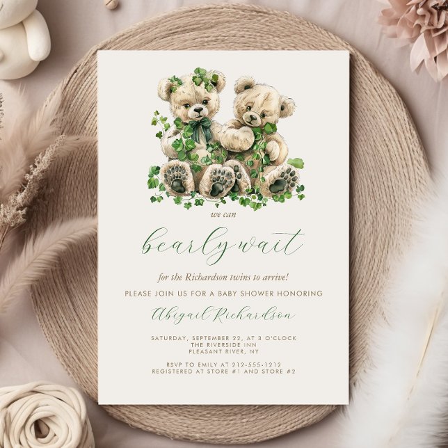 Invitation Joli Baby shower Nounours Green Ivy Twins (Créateur téléchargé)