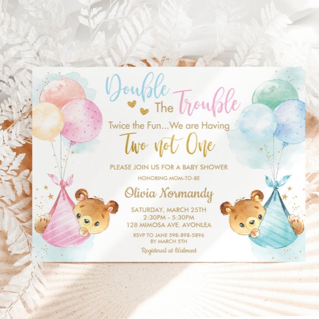 Invitation Joli Baby shower Nounours Twins Boy Girl (Créateur téléchargé)