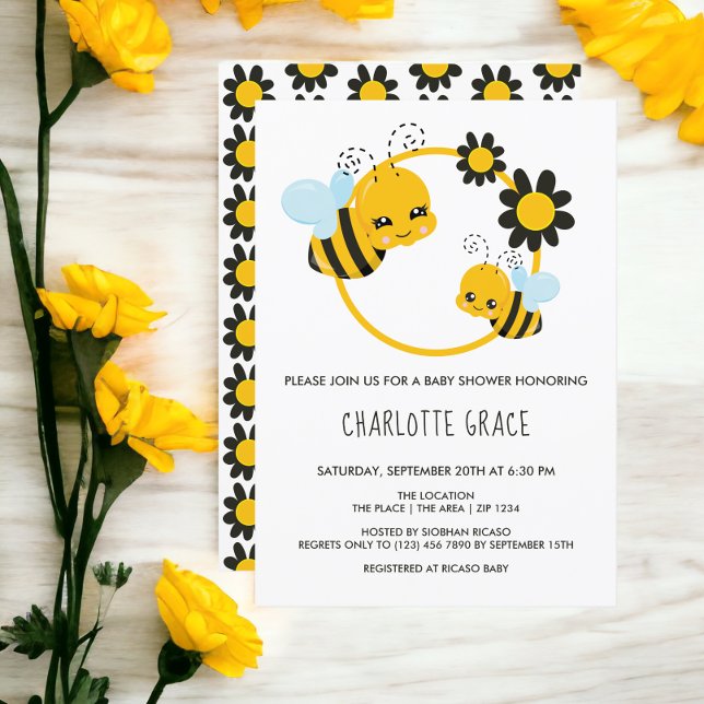 Invitation Joli Baby shower personnalisé de l'abeille de miel (Cute Honey Bee Personalized Baby Shower Invitation from Ricaso)