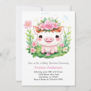 Invitation Joli Baby shower Piglet Aventure fille rose