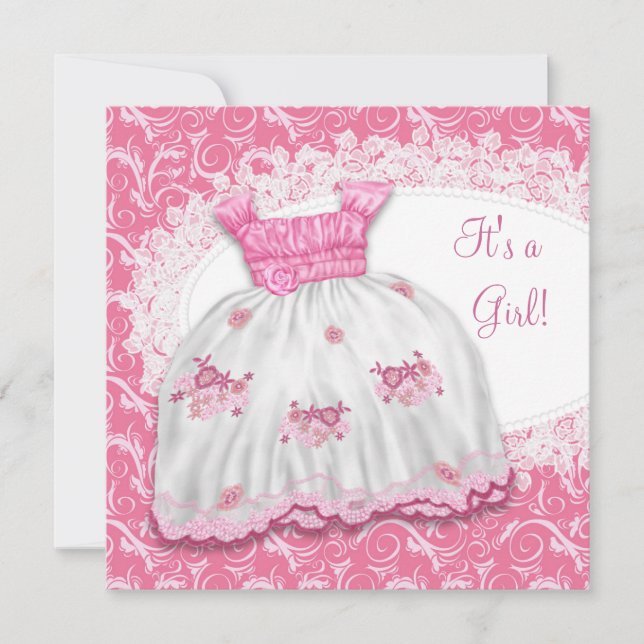 Invitation Joli Baby shower Robe Rose (Devant)