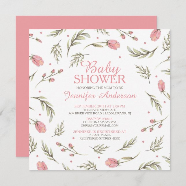 Invitation Joli Baby shower rose (Devant / Derrière)