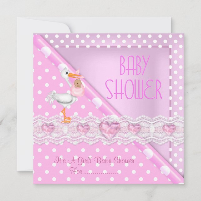 Invitation Joli Baby shower rose fille Pois bébé (Devant)