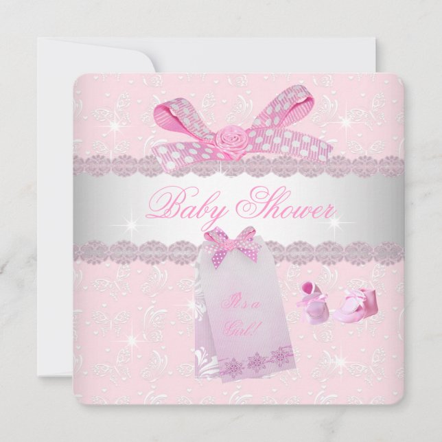 Invitation Joli Baby shower rose filles booties (Devant)