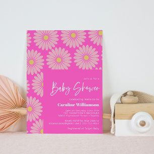 Invitation Joli Baby shower rose fleur scandinave rétro
