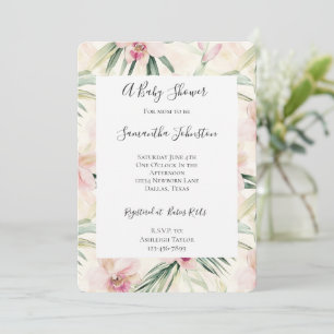 Invitation Joli Baby shower rose Fleurs d'orchidées tropicale