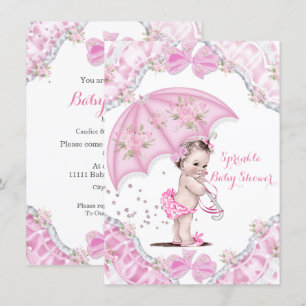 Invitation Joli Baby shower rose Parapluie Fleurs Fille
