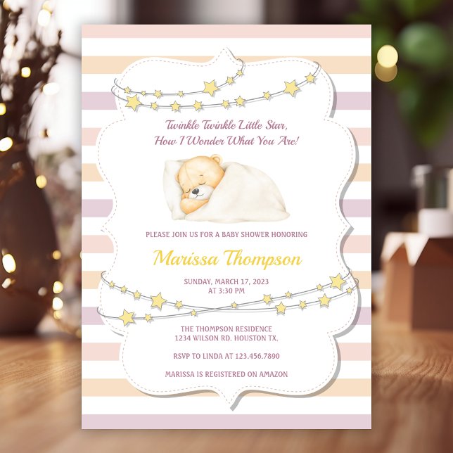 Invitation Joli Baby shower rose Twinkle Little Star (Créateur téléchargé)