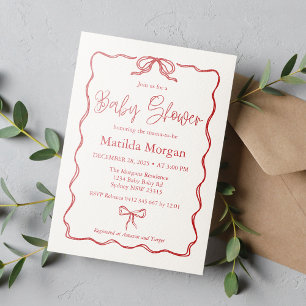 Invitation Joli Baby shower rouge Vintage