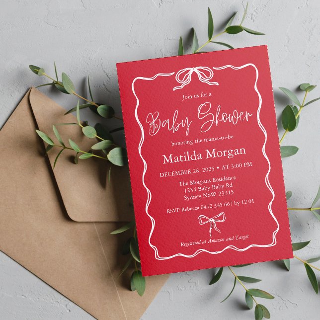 Invitation Joli Baby shower rouge Vintage (Créateur téléchargé)