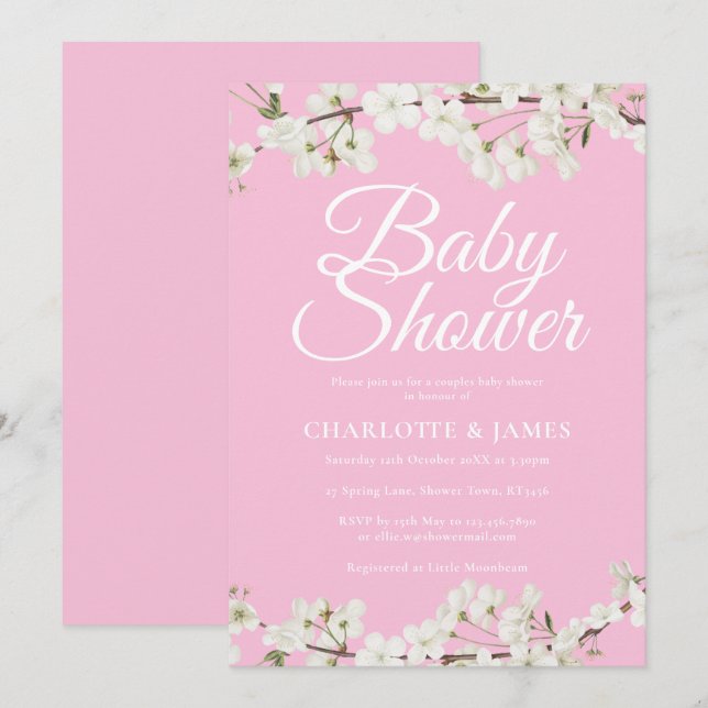 Invitation Joli Baby shower/Saupoudrer de Couples en fleurs b (Devant / Derrière)