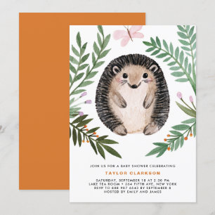 Invitation Joli Baby shower vert Hérisson aquarelle