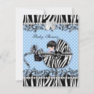 Invitation Joli Baby shower Zebra Baby Boy Blue Spot