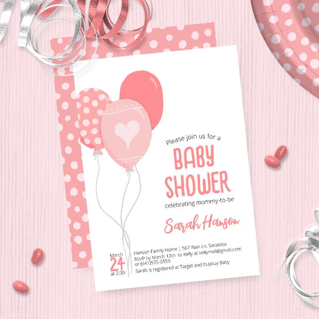Invitation Joli Ballons Roses (Créateur téléchargé)