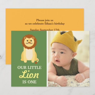Invitation Joli bébé garçon lion jaune mignon 1ère première f