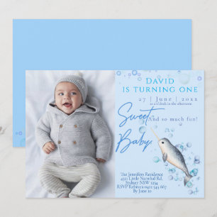 Invitation Joli bébé Narwhal 1er anniversaire fête