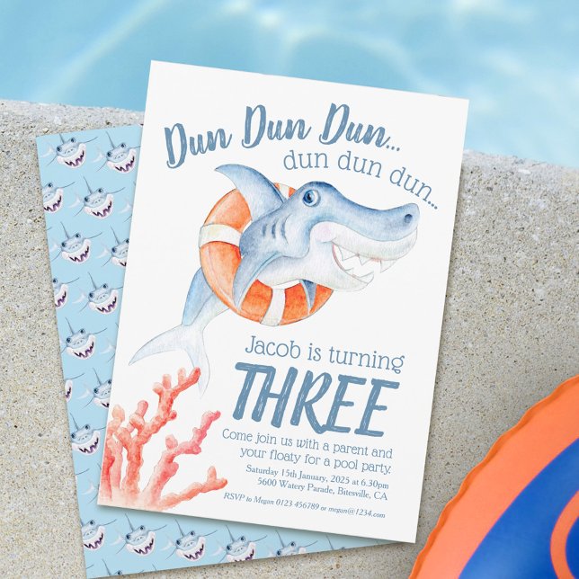 Invitation Joli bébé requin sauveteur de vie 3e anniversaire (Créateur téléchargé)