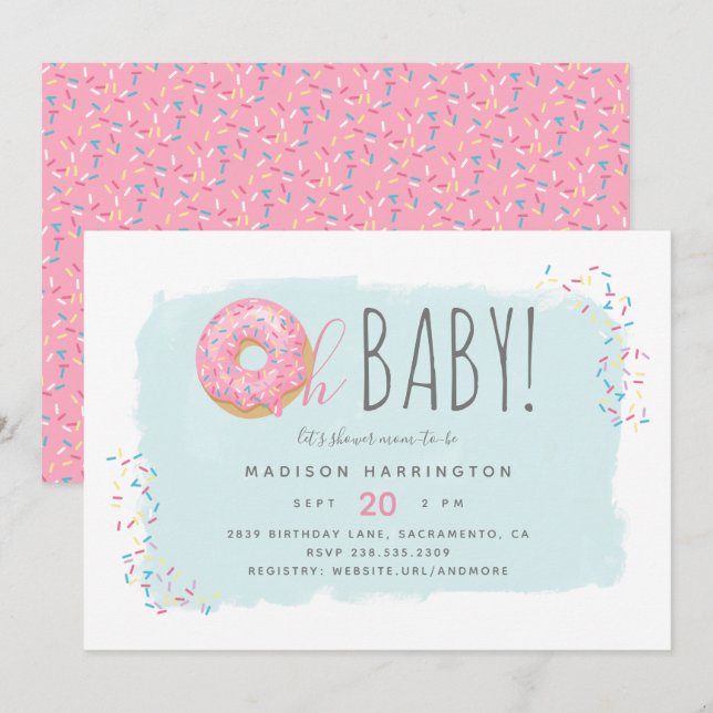 Invitation Joli beigne rose Saupoudrer de Baby shower Oh mode (Devant / Derrière)