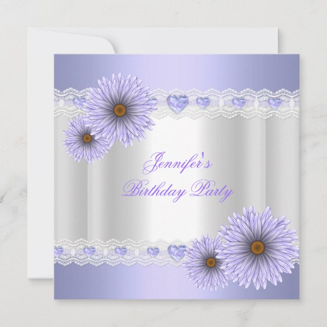 Invitation Joli Blanc Lilac Fleurs Fête Anniversaire N'Import (Devant)