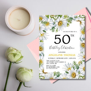 Invitation Joli blanc marguerite Floral verdure Anniversaire