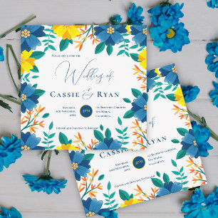 Invitation Joli bleu bleu jaune Floral Mariage romantique