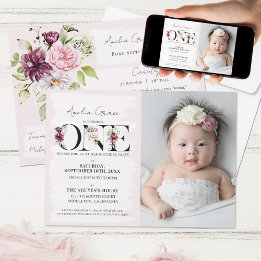 Invitation Joli Blush Floral ONE Baby Girl's premier annivers