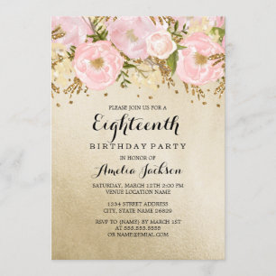 Invitation Joli Blush or rose floral 18e anniversaire