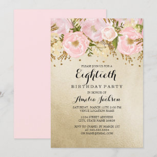 Invitation Joli Blush or rose floral 80e anniversaire