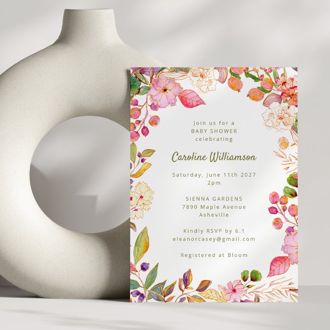Invitation Joli Boho couleur aquarelle Baby shower Floral (Créateur téléchargé)
