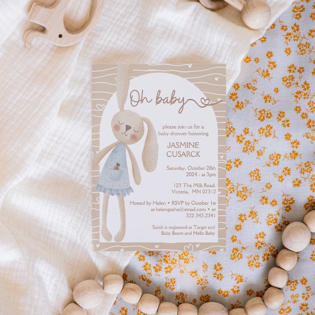 Invitation Joli Boho Oh Baby Bunny Hearts Baby shower (Créateur téléchargé)