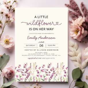 Invitation Joli Boho Purple Un Petit Baby shower Fleur sauvag