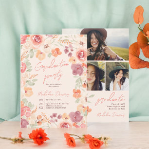 Invitation Joli boho rustique floral blush 3 photo graduation