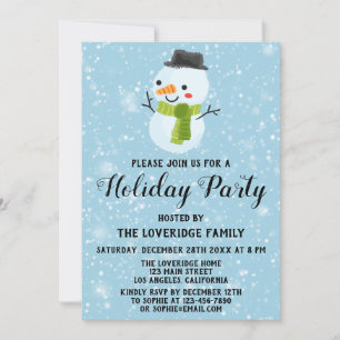 Invitation Joli bonhomme de neige de Noël Fête Blanche