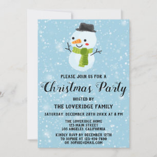 Invitation Joli Bonhomme de Neige Fête de Noël Flocons de Nei