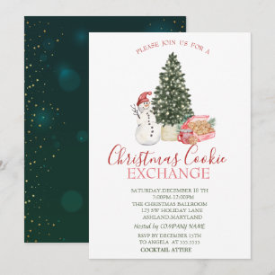 Invitation Joli bonhomme de neige, sapin, biscuits