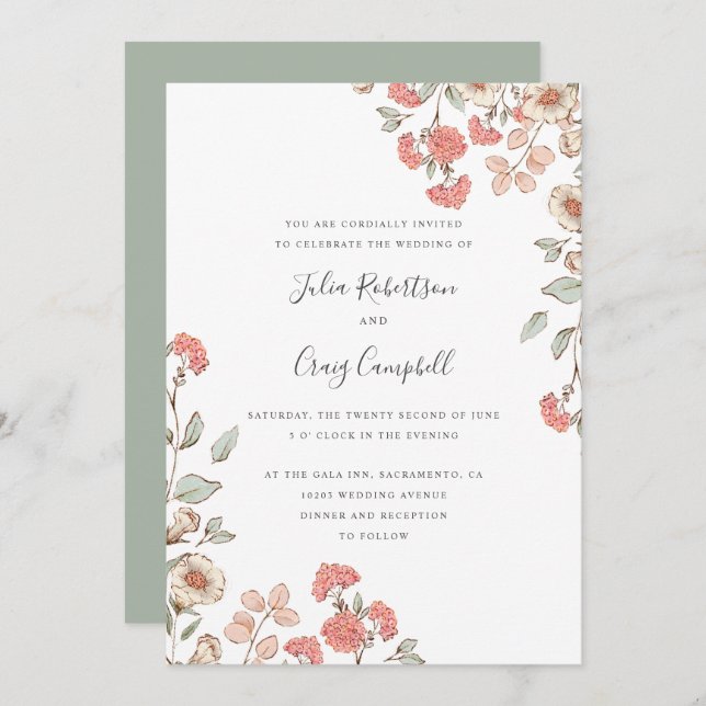 Invitation Joli bouquet de fleurs Tiny Blush mariage Whimsica (Devant / Derrière)