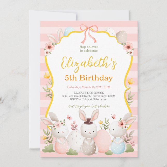 Invitation Joli Bunnies Pâques rose Anniversaire (Devant)