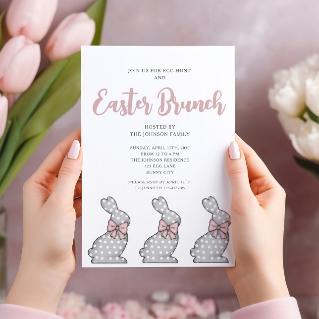 Invitation Joli Bunny rose Brunch de Pâques (Pretty Pink Bunny Easter Brunch Invitation)