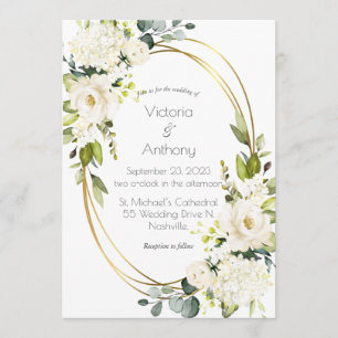 Invitation Joli cadre Floral Blanc Or Mariage moderne