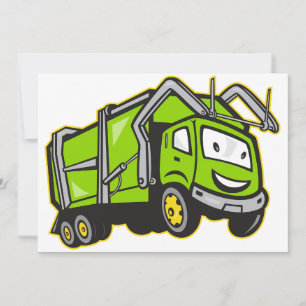 Invitation Joli Camion Poubelle Vert