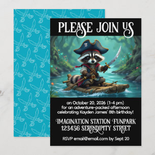 Invitation Joli Capitaine Raccoon Rafting Boys Anniversaire