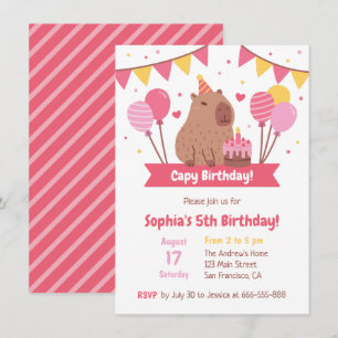 Invitation Joli Capybara Avec Gâteau D'anniversaire Capy Anni