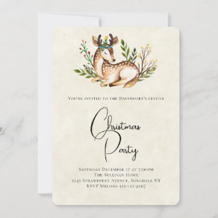 Invitation Joli cerf à l'aquarelle allongé Boho Noël