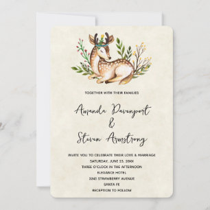 Invitation Joli Cerf Aquarellé Posé sur le Mariage Boho